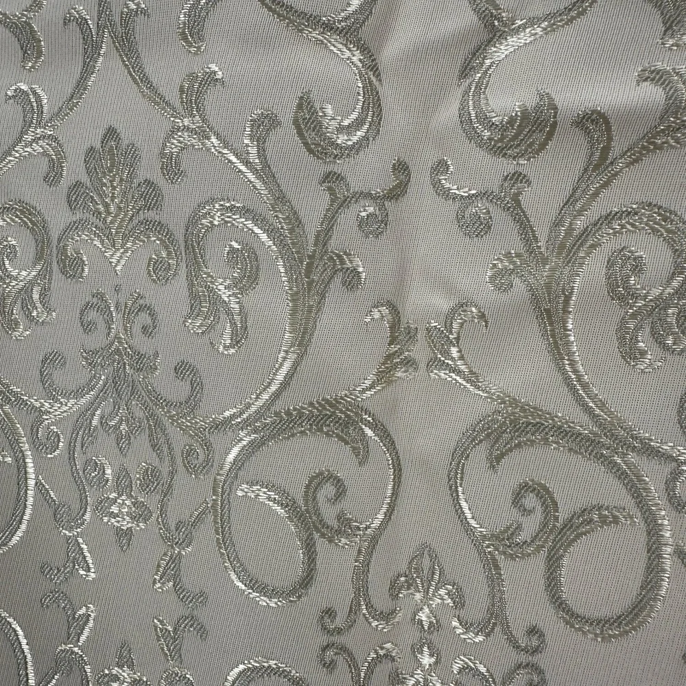VTG Champagne Silver Damask Curtain Panel 52x86 Metallic Scroll Brocade USA Made
